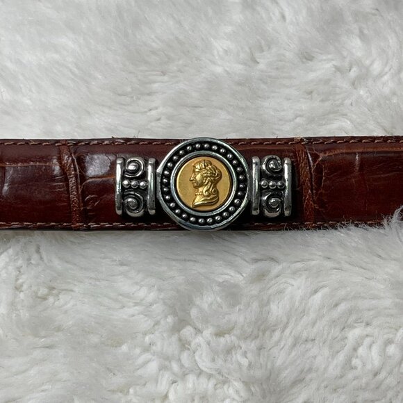 Brighton Museum Women\'s Brown Leather Rhinestone Belt Size Medium